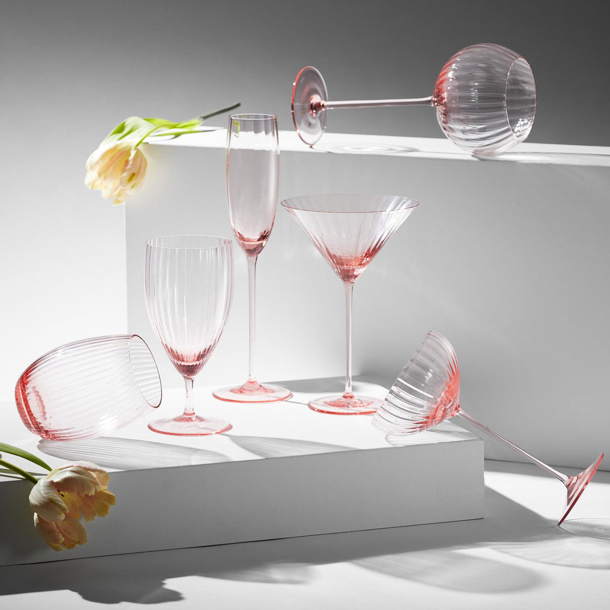 Quinn rose pink mouth-blown crystal tumblers from Caskata.