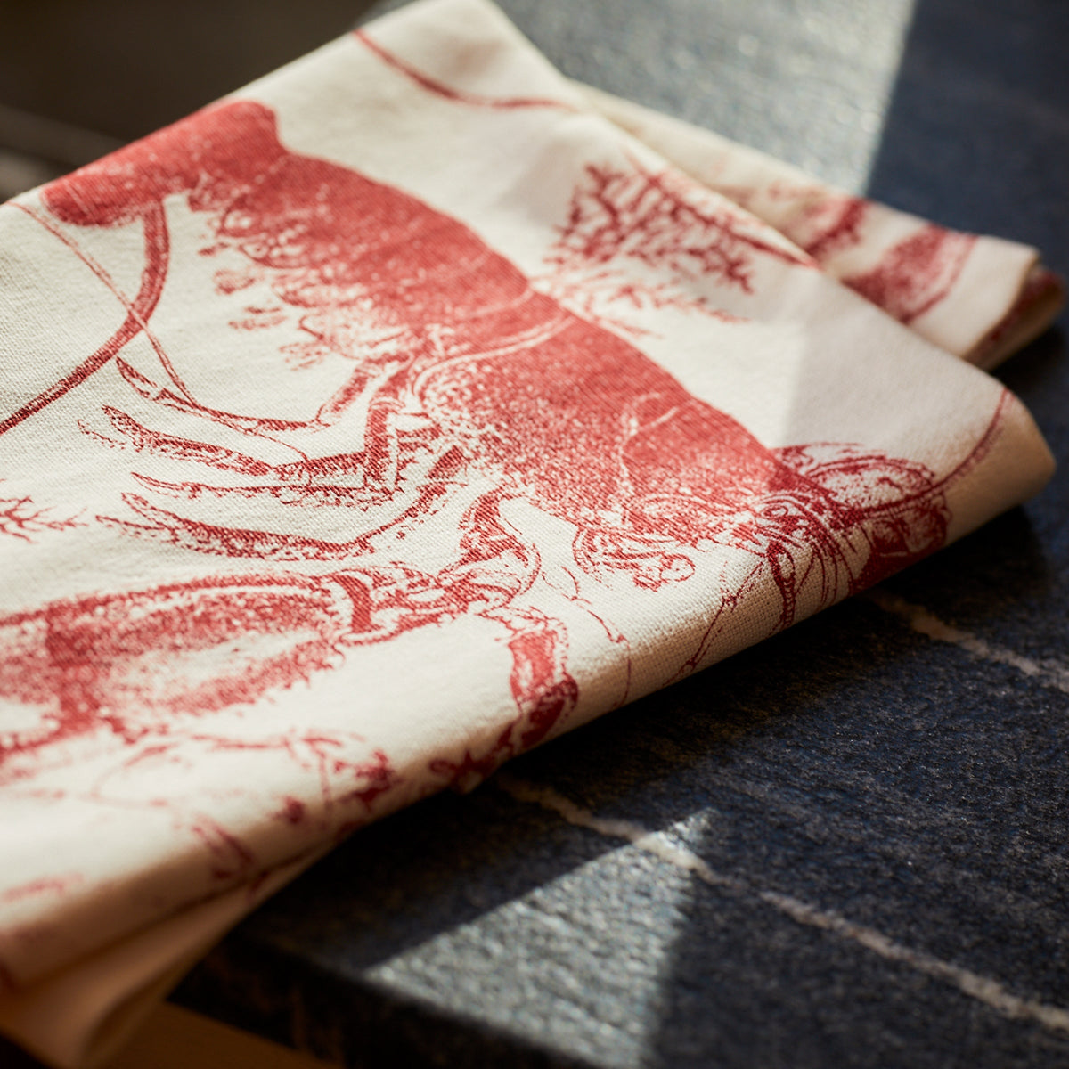 Lobster Kitchen Towel Set of 2 Mixed in Red and White Cotton from Caskata