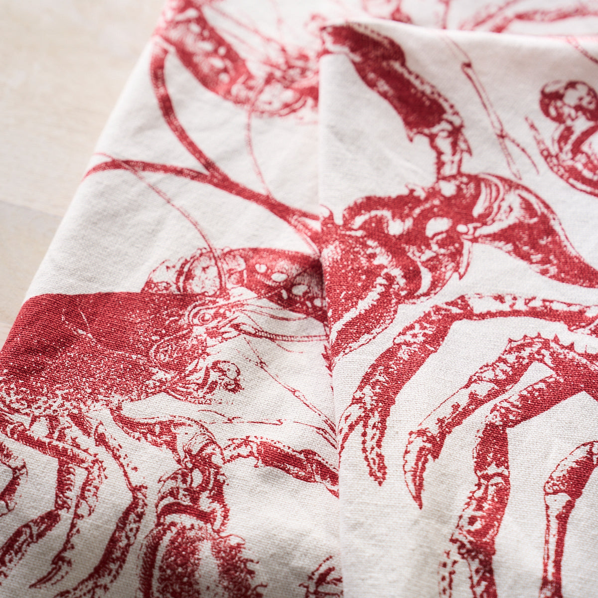 Lobster Kitchen Towel Set of 2 Mixed in Red and White Cotton from Caskata