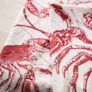 Lobster Kitchen Towel Set of 2 Mixed in Red and White Cotton from Caskata