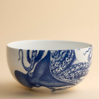 Our biggest and most impressive Lucy the Octopus Bowl is fit for a feast as she wraps herself around and into this large serving bowl in high-fired porcelain from Caskata