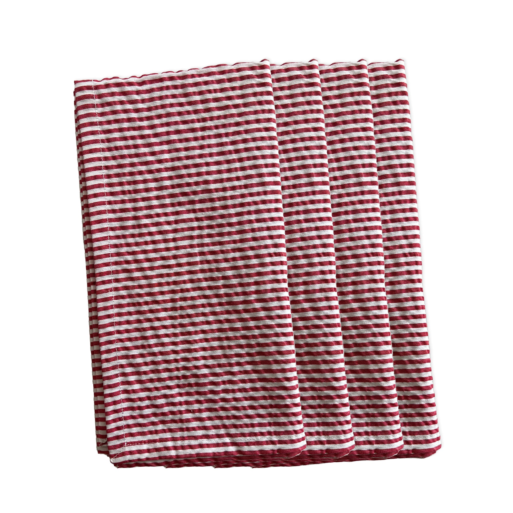 Seersucker Red Hemmed Napkins, Set of 4 large dinner napkins from Caskata