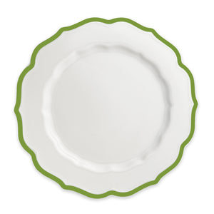 Part of the Caskata Spring Green Essentials Bundle, this round white plate features a scalloped edge and a green border—perfect for refreshing your spring table.