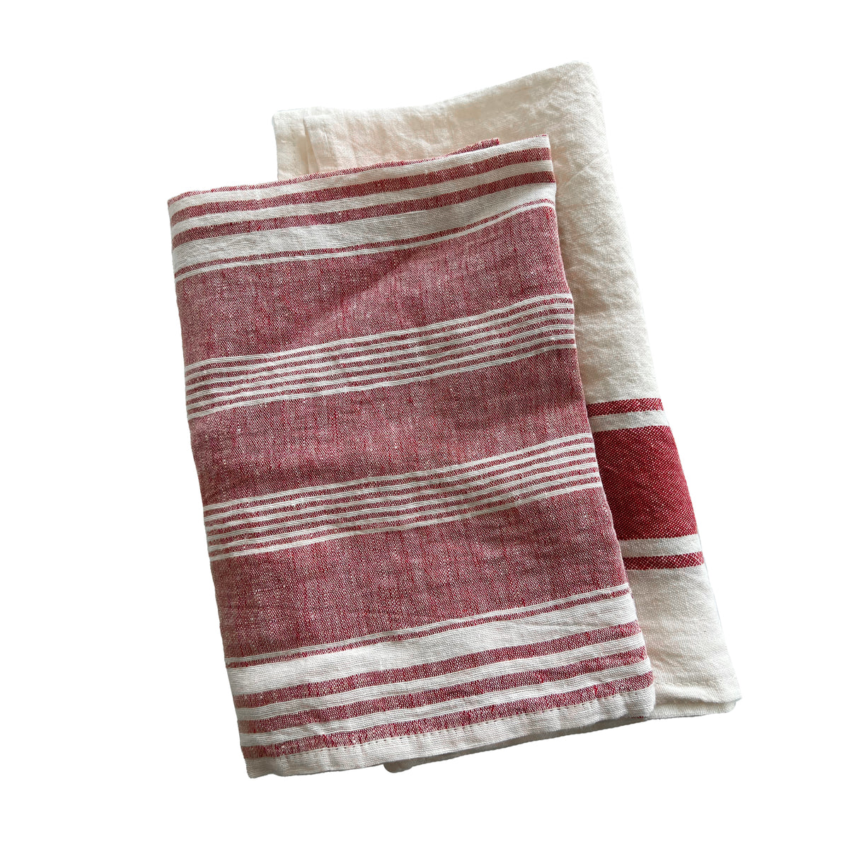 Set of 2 soft Italian Linen Kitchen Towels, Trattoria Rosso, in Red and White from Caskata