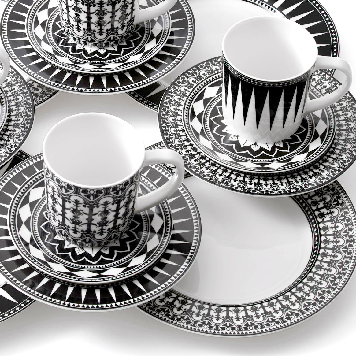 Urban Oasis black and white geometric 16 piece porcelain dinnerware set from Caskata