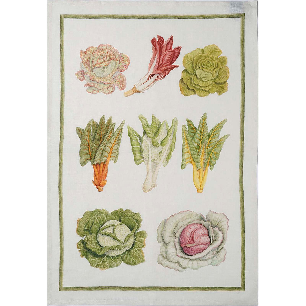 Veggies Kitchen Towel with Lettuces in Watercolor on Italian Linen. Part of a Set of 2 sold by Caskata