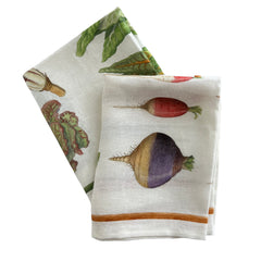 Veggie Watercolor Kitchen Towels, made of soft Italian Linens from Caskata