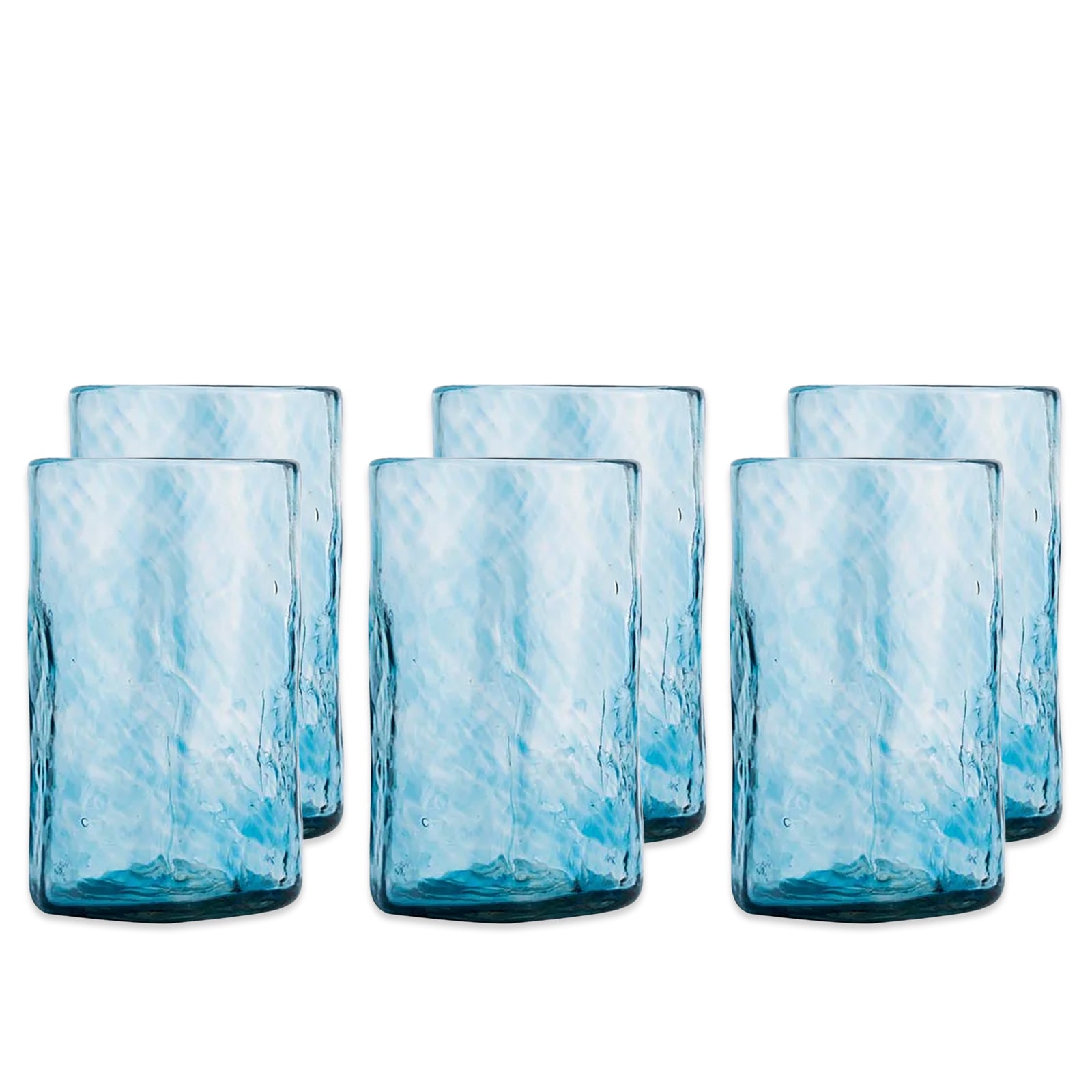 Six Caskata Viento Large Blue Tumblers, set of 6, are arranged in two rows against a white background.