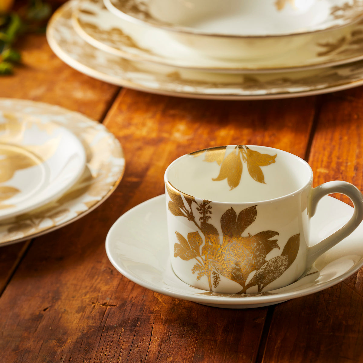 Arbor Gold bone china Teacup and Saucer from Caskata.