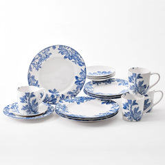 Arbor pattern blue and white porcelain 16 piece dinnerware set from Caskata