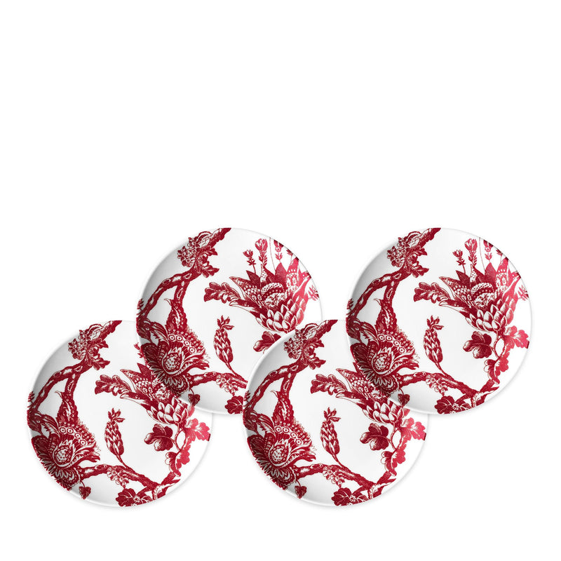 Arcadia Crimson Canapé Plates in red and white porcelain dinnerware Boxed Set/4 - Caskata