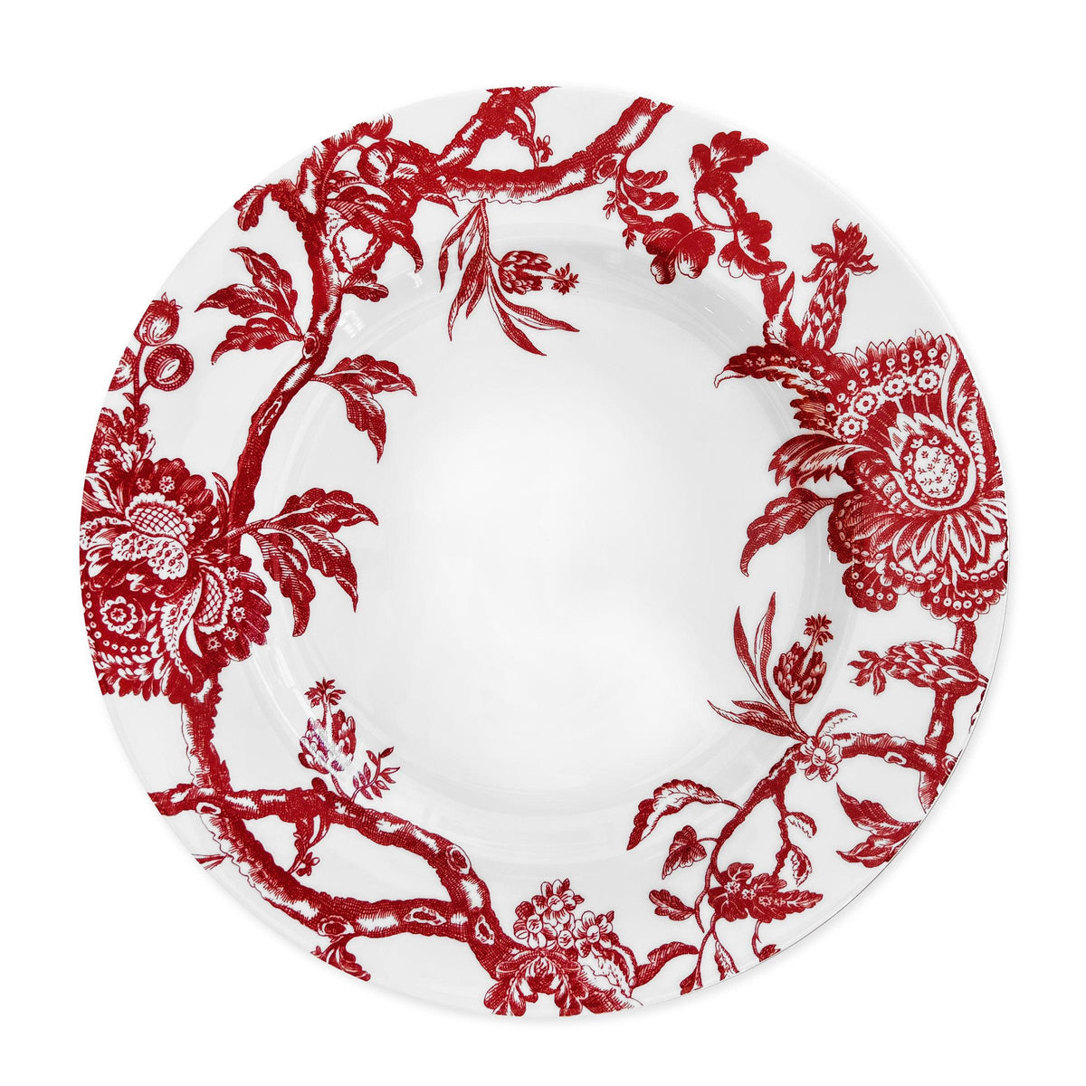 Arcadia Crimson Dinner Plate in red and white premium porcelain dinnerware  - Caskata