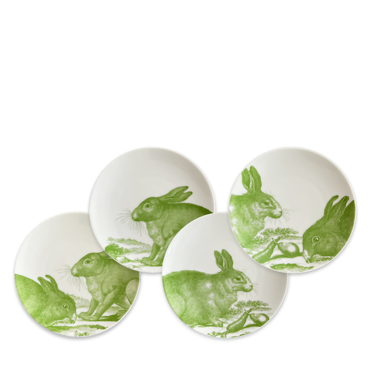 Green Bunnies set of four premium porcelain canapé plates from Caskata.