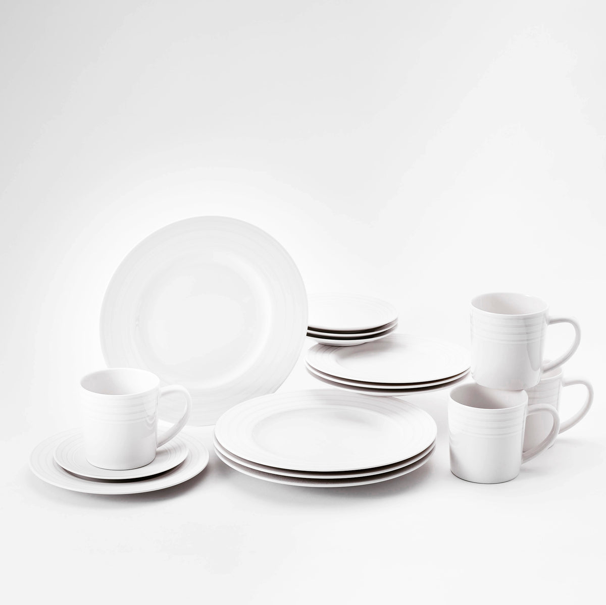 Cambridge Stripe pattern in white on white 16 piece dinnerware set from Caskata