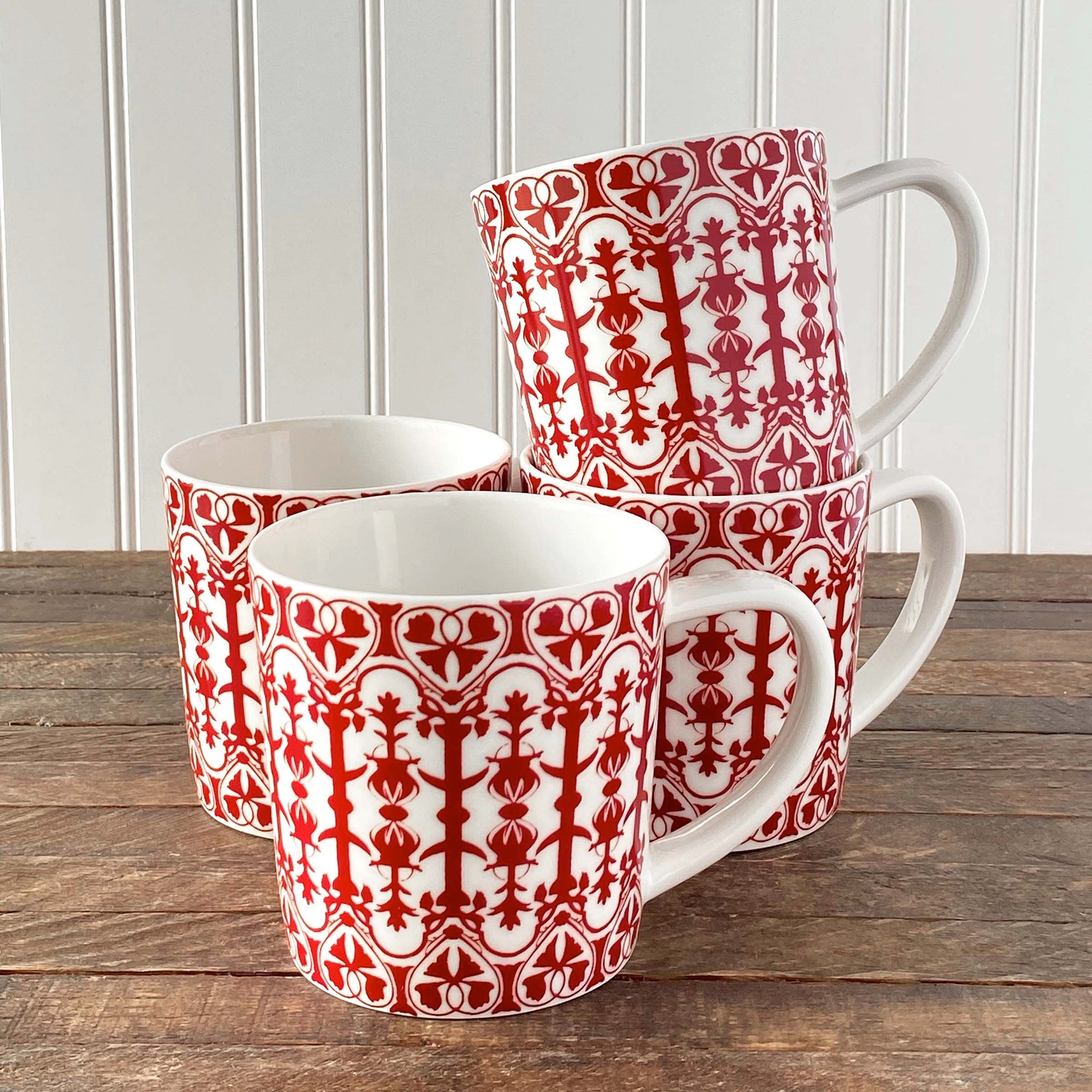 Casablanca Crimson high-fired Porcelain mug in red and white from Caskata