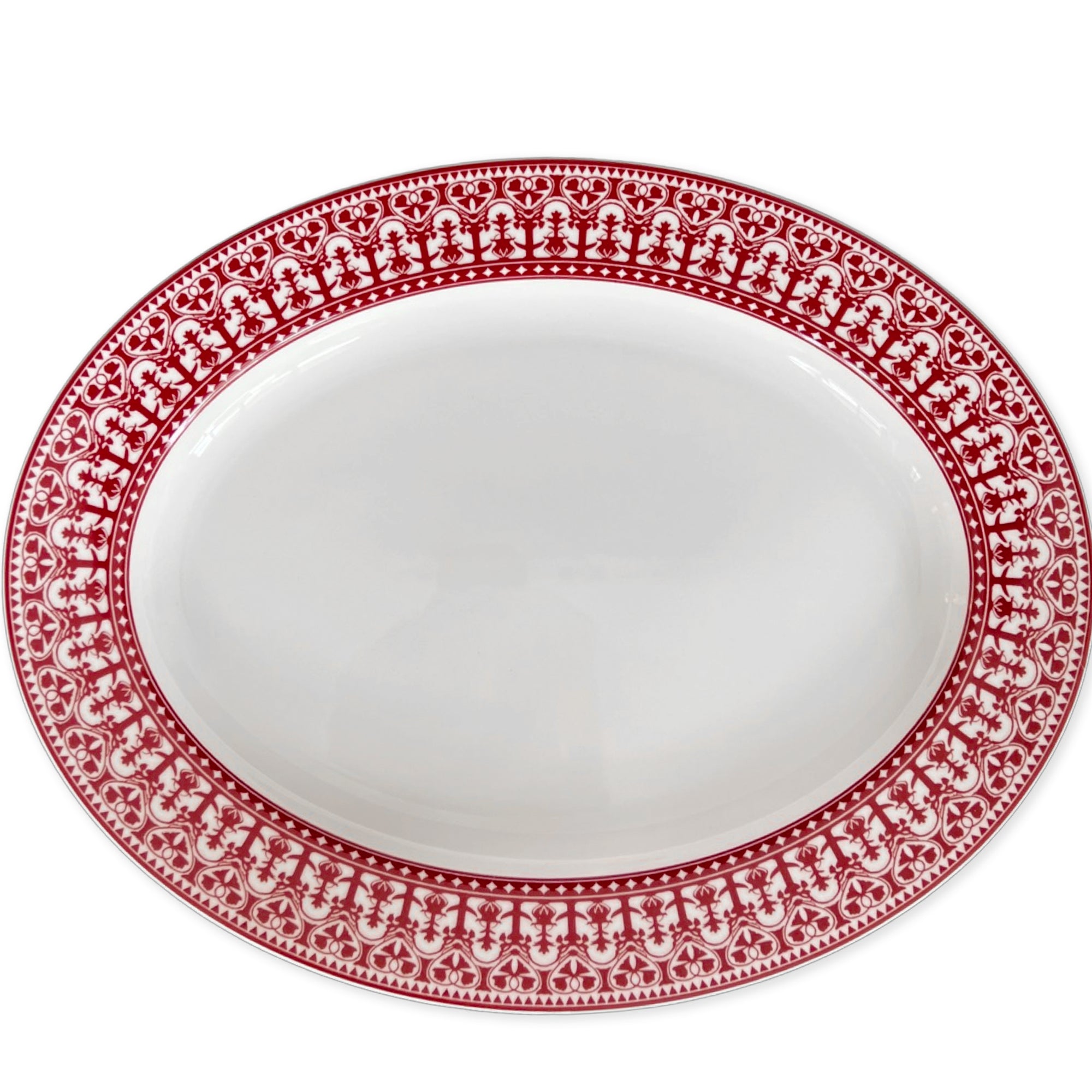 Casablanca crimson large oval platter in red and white, high-fired porcelainffrom Caskata