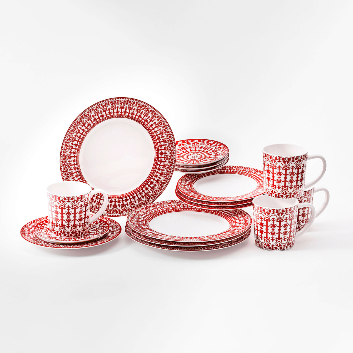 Casablanca Crimson 16 piece dinnerware set - table for four in high-fired porcelain from Caskata