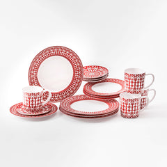 Casablanca Crimson 16 piece dinnerware set - table for four in high-fired porcelain from Caskata