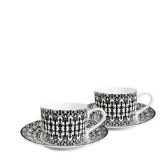 Casablanca black and white bone china teacup and saucer set of 2 from Caskata