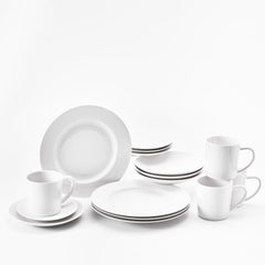 Catch white on white 16 piece porcelain dinnerware set with abstract net pattern from Caskata