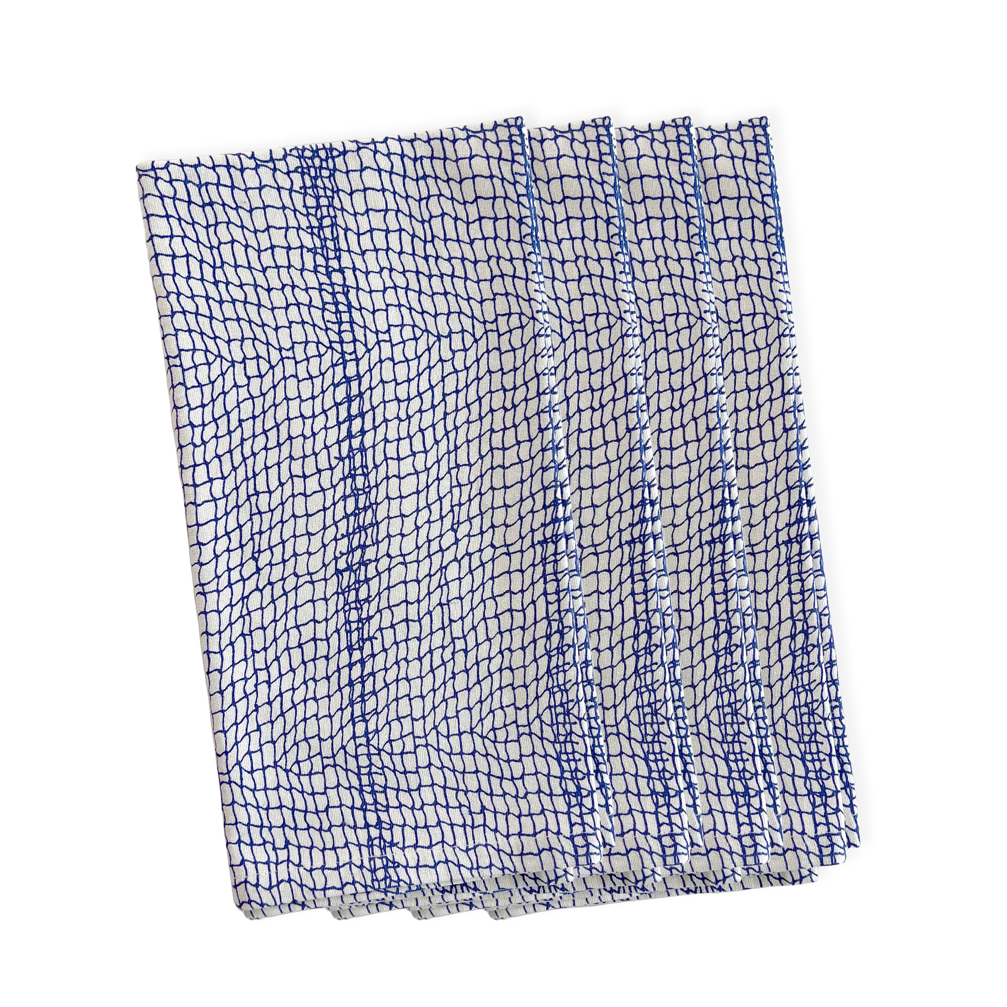 Catch cotton napkins set of 4 featuring an abstract netting pattern in blue and white from Caskata