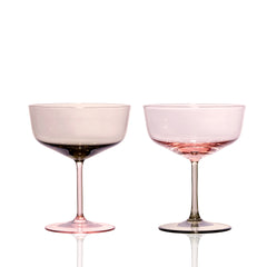 Celia two-toned rose pink and mocha brown crystal coupe cocktail glasses from Caskata.