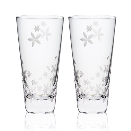 Chatham Bloom highball glasses, etched floral pattern on lead-free crystal by Caskata.