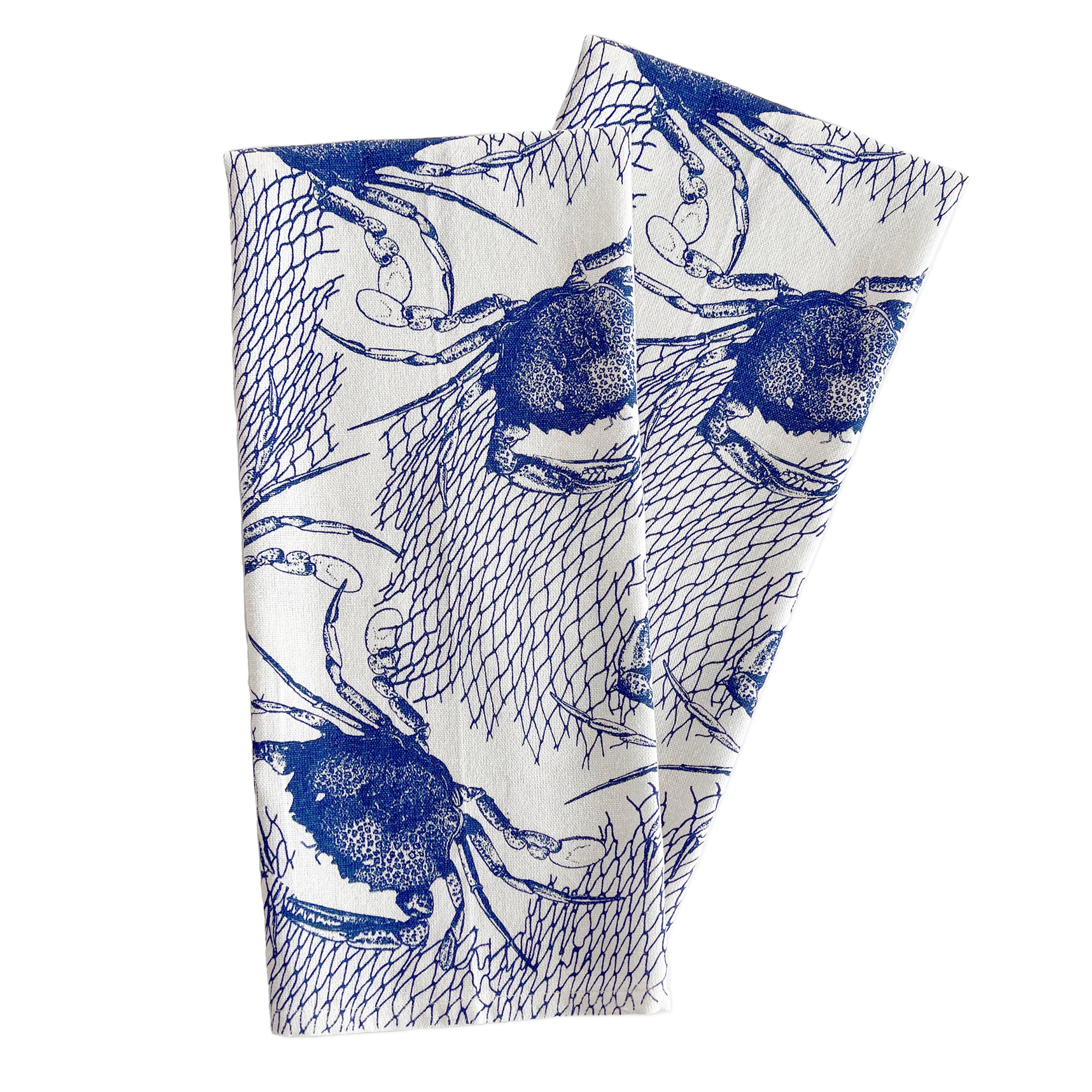 Crabs and Nets Kitchen Towels in 100% Cotton, blue and white from Caskata
