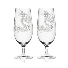 Set of 2 Dragon Beer or Pilsner Glasses from Caskata in Sand-Etched Crystal
