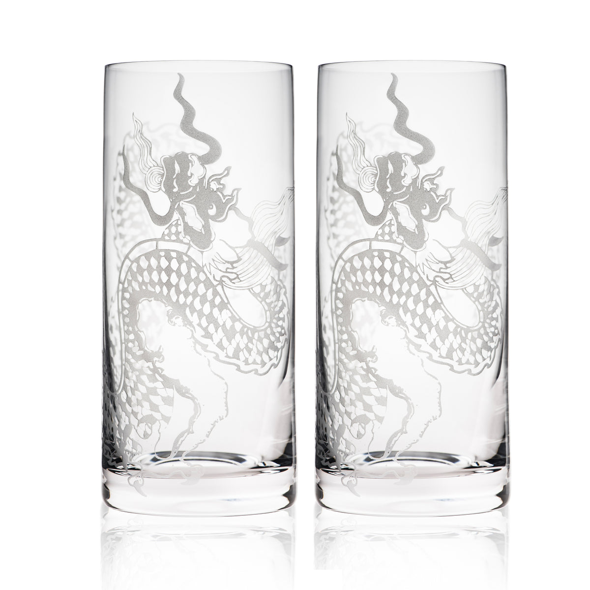Dragon Highball Glasses Set of 2 hand-etched crystal from Caskata