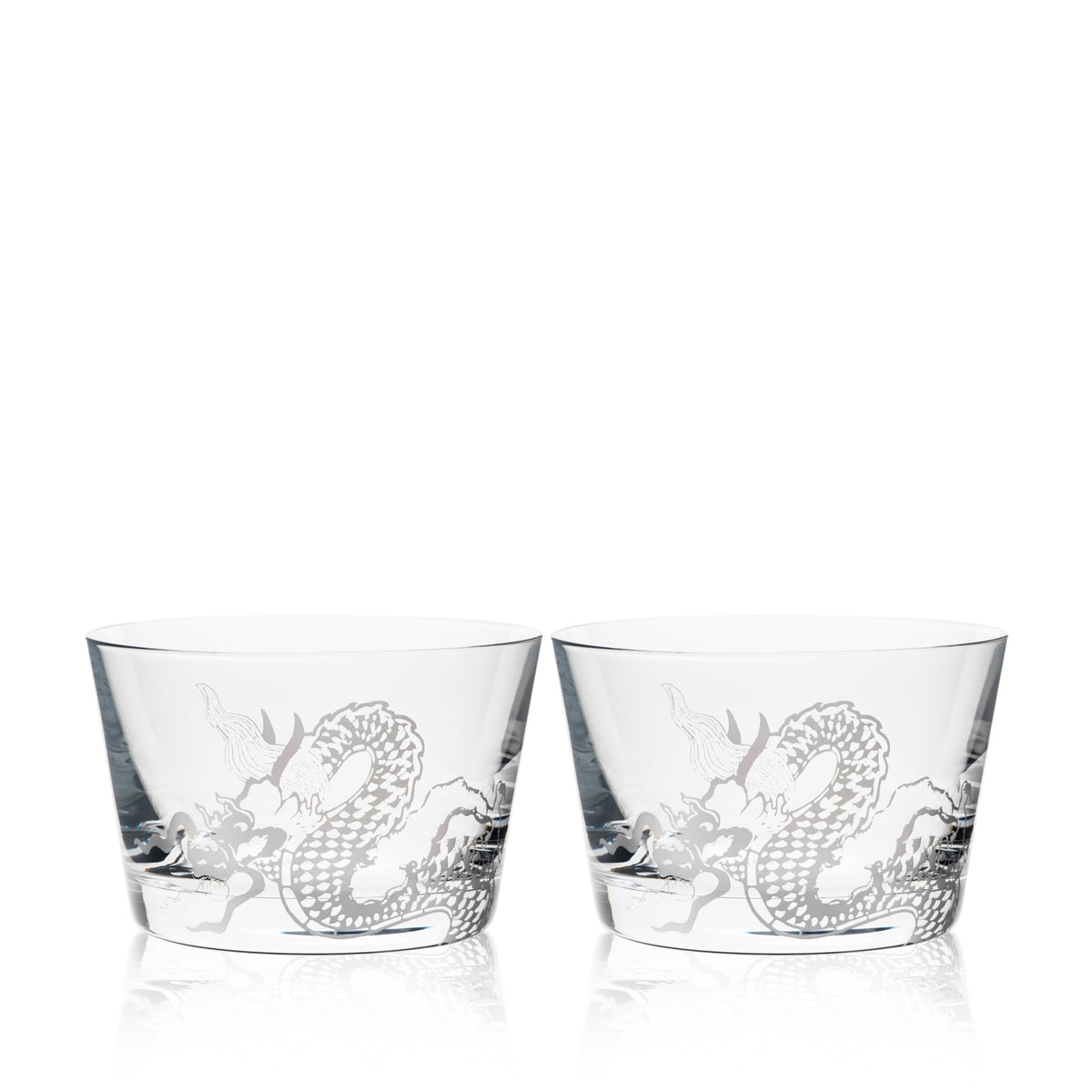 Dragon tidbit bowls set of two in sand-etched crystal from Caskata