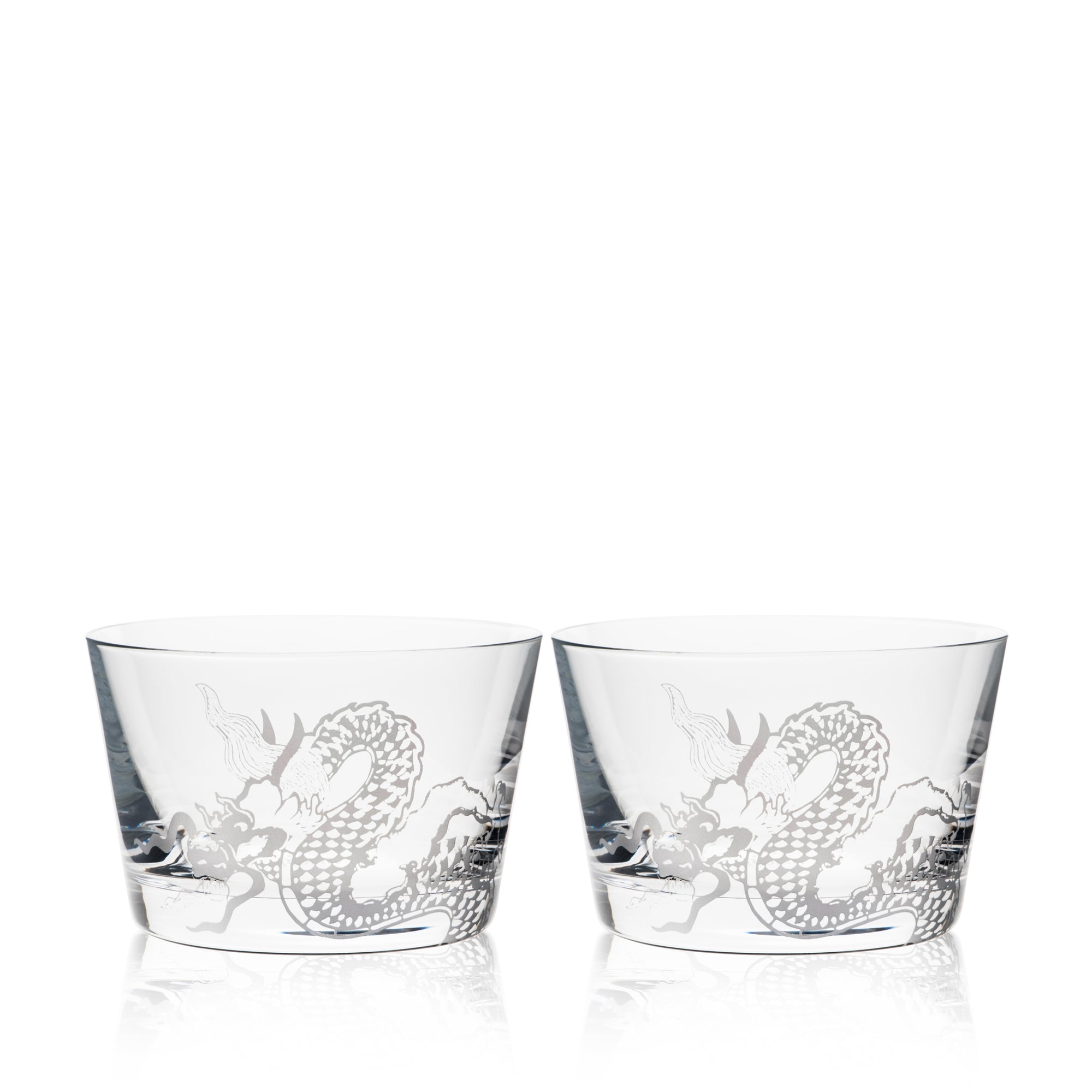 Dragon tidbit bowls set of two in sand-etched crystal from Caskata