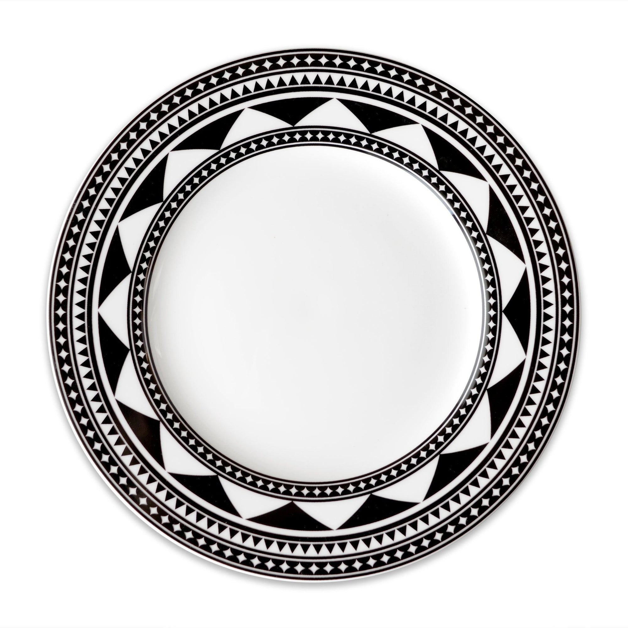 Fez Dinner Plate in Black and White high-fired porcelain dinnerware- Caskata