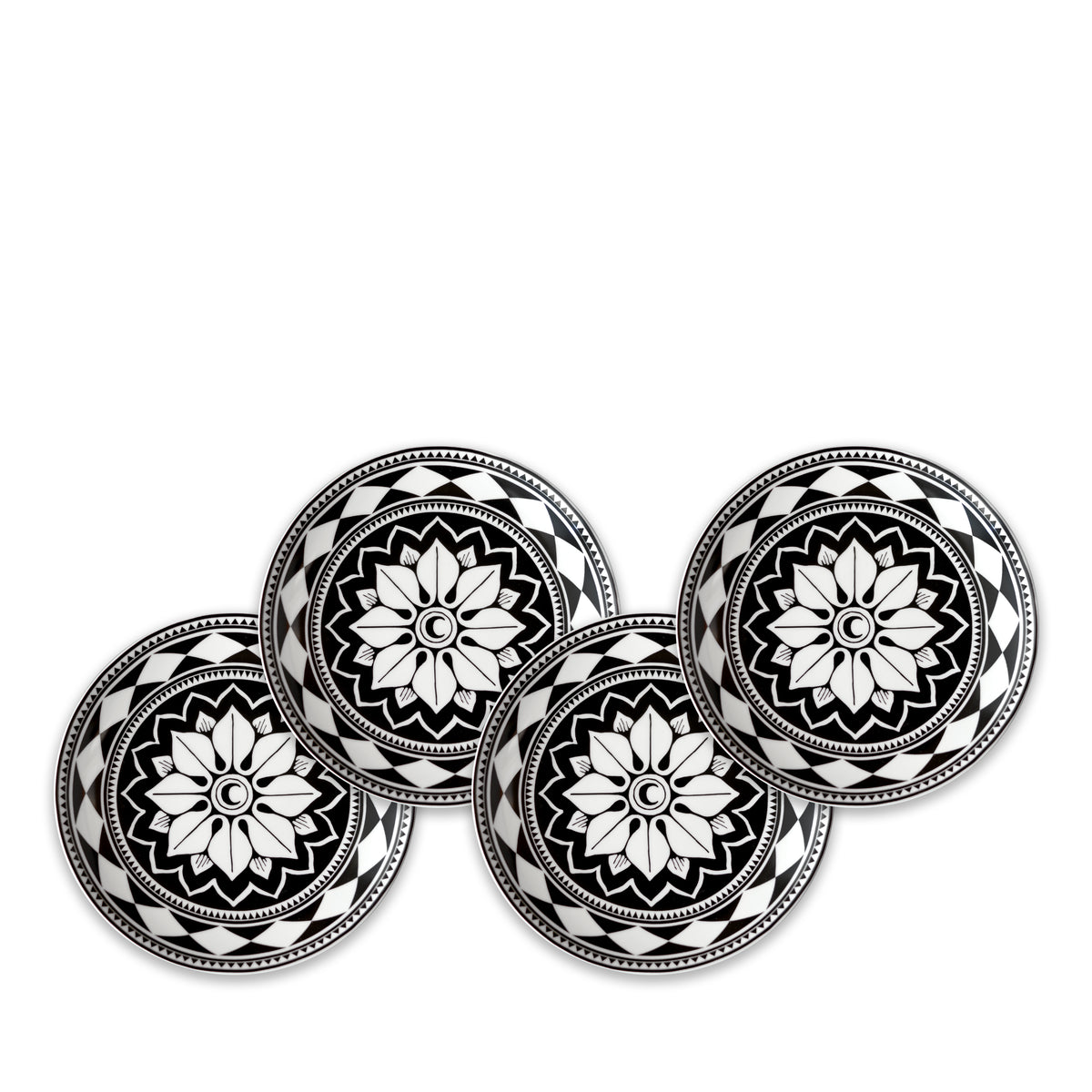 Fez Canapé Plates in Black and White High-Fired PorcelainBoxed Set/4 - Caskata
