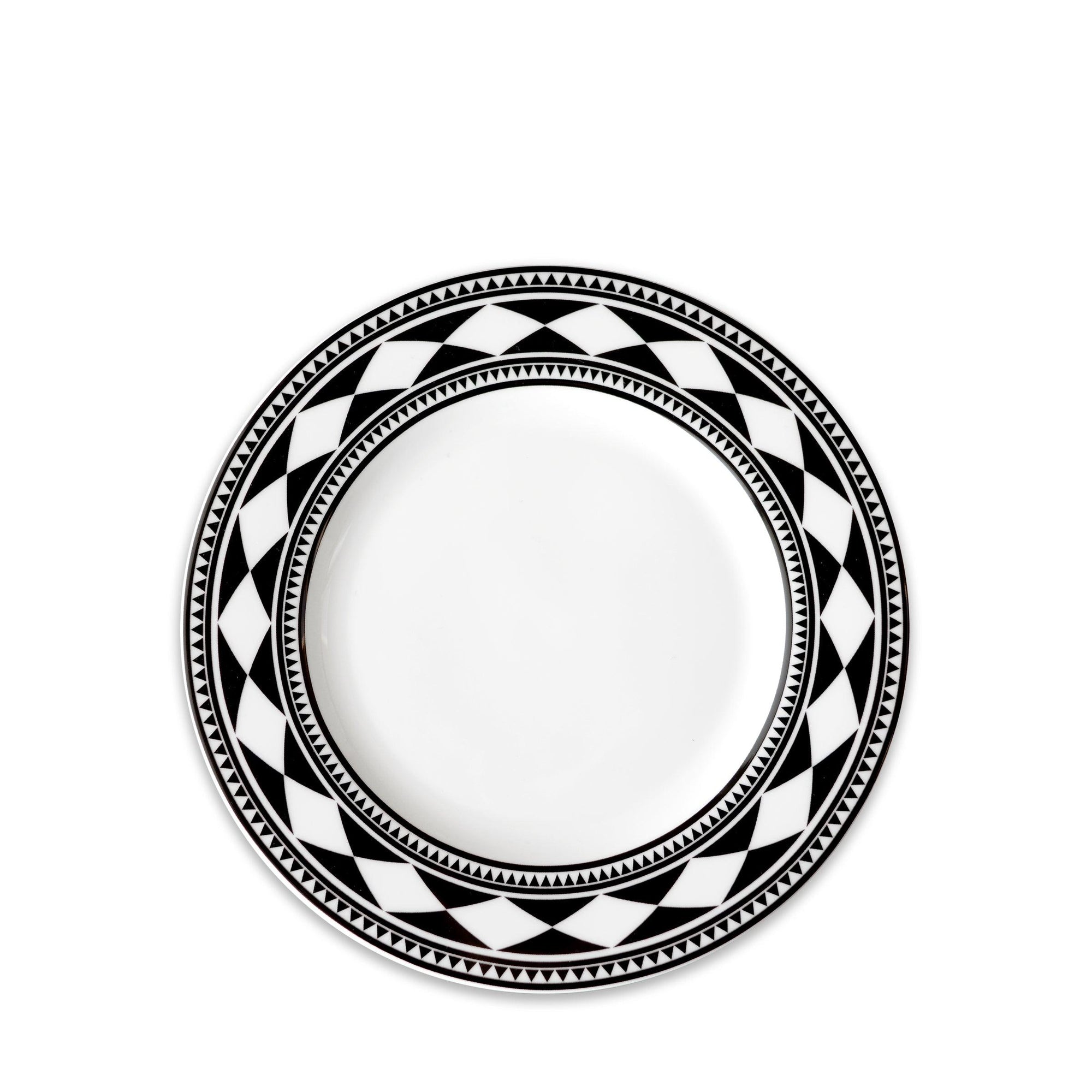 Fez Salad Plate in black and white high-fired porcelain dinnerware - Caskata