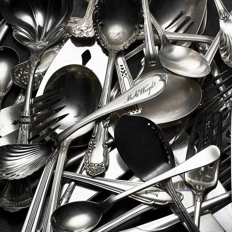 Vintage, silver-plated flatware collected and restored by Caskata.