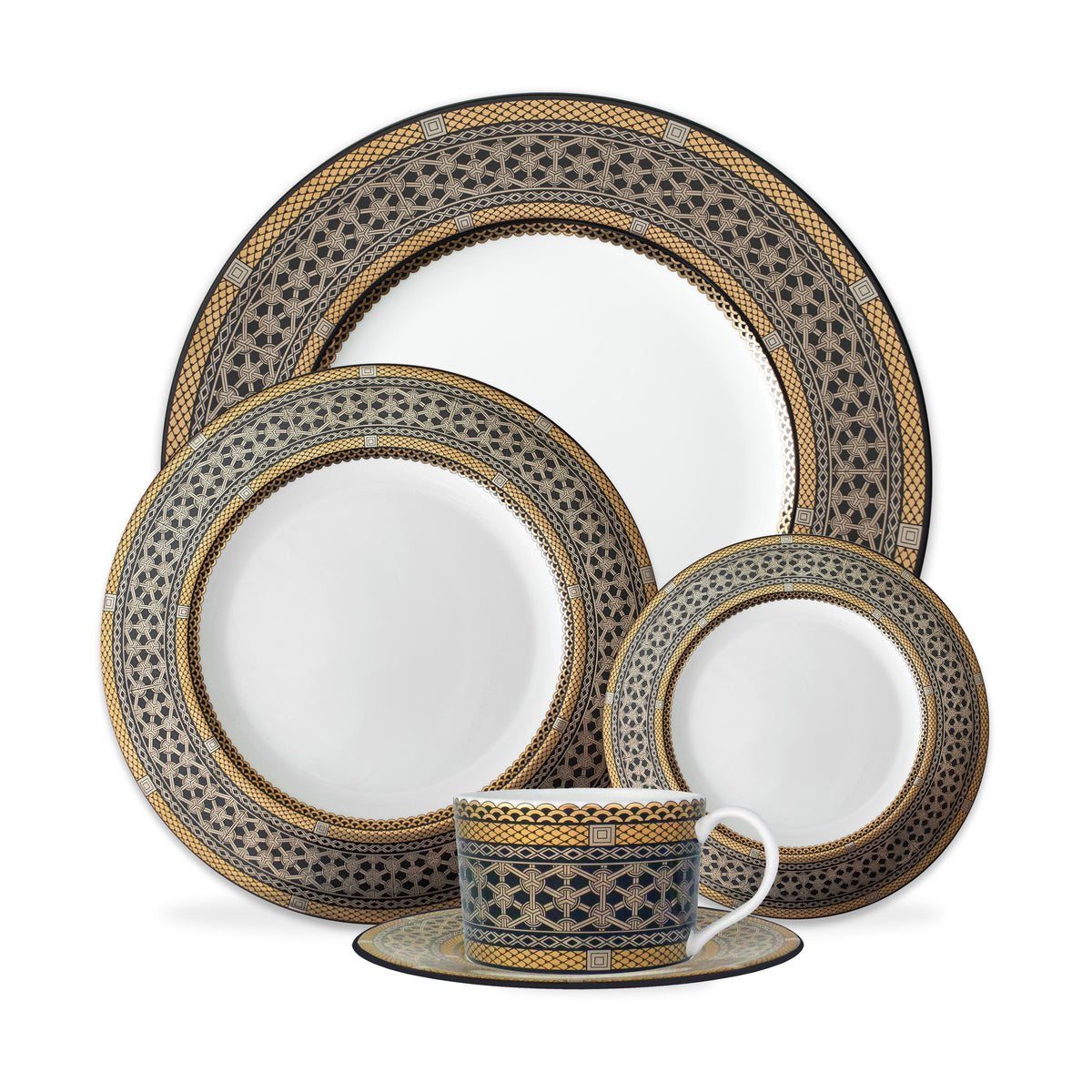 Hawthorne Onyx Gold &amp; Platinum 5-Piece Place Setting - Caskata