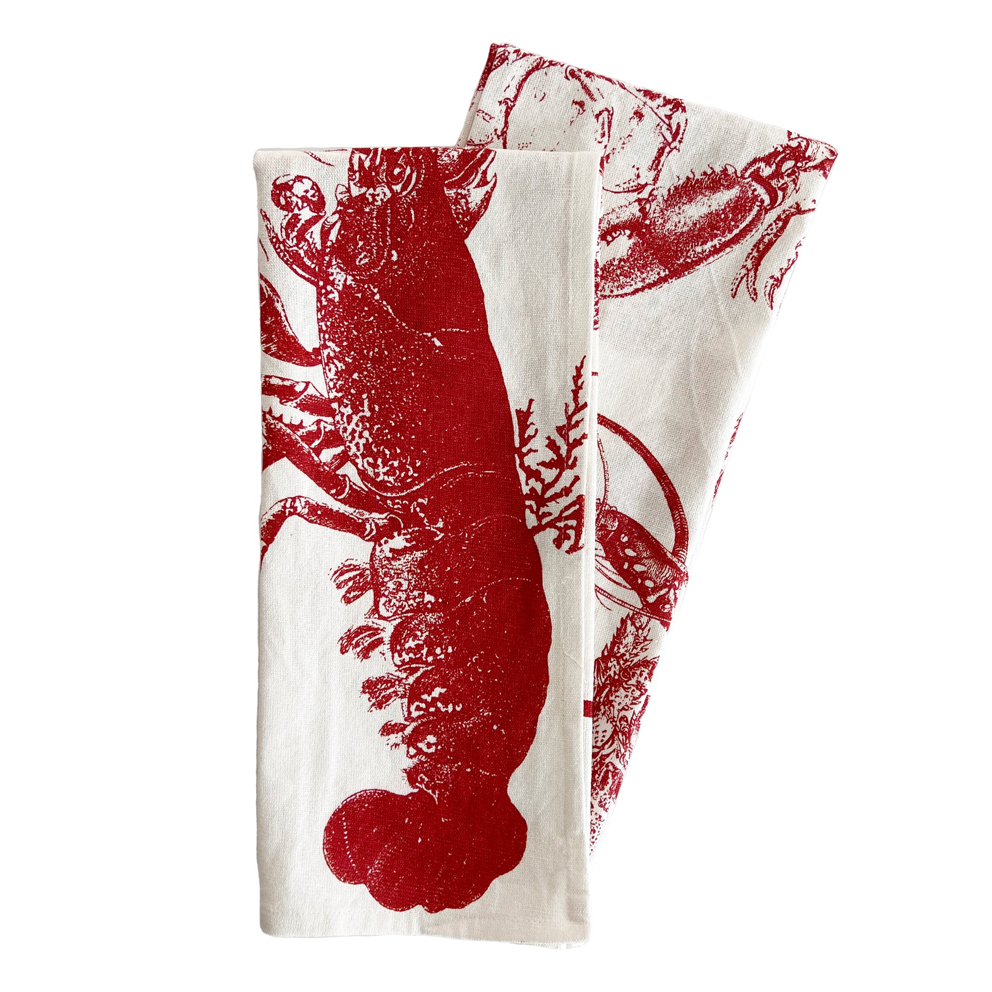Lobster Kitchen Towel Set of 2 Mixed in Red and White Cotton from Caskata