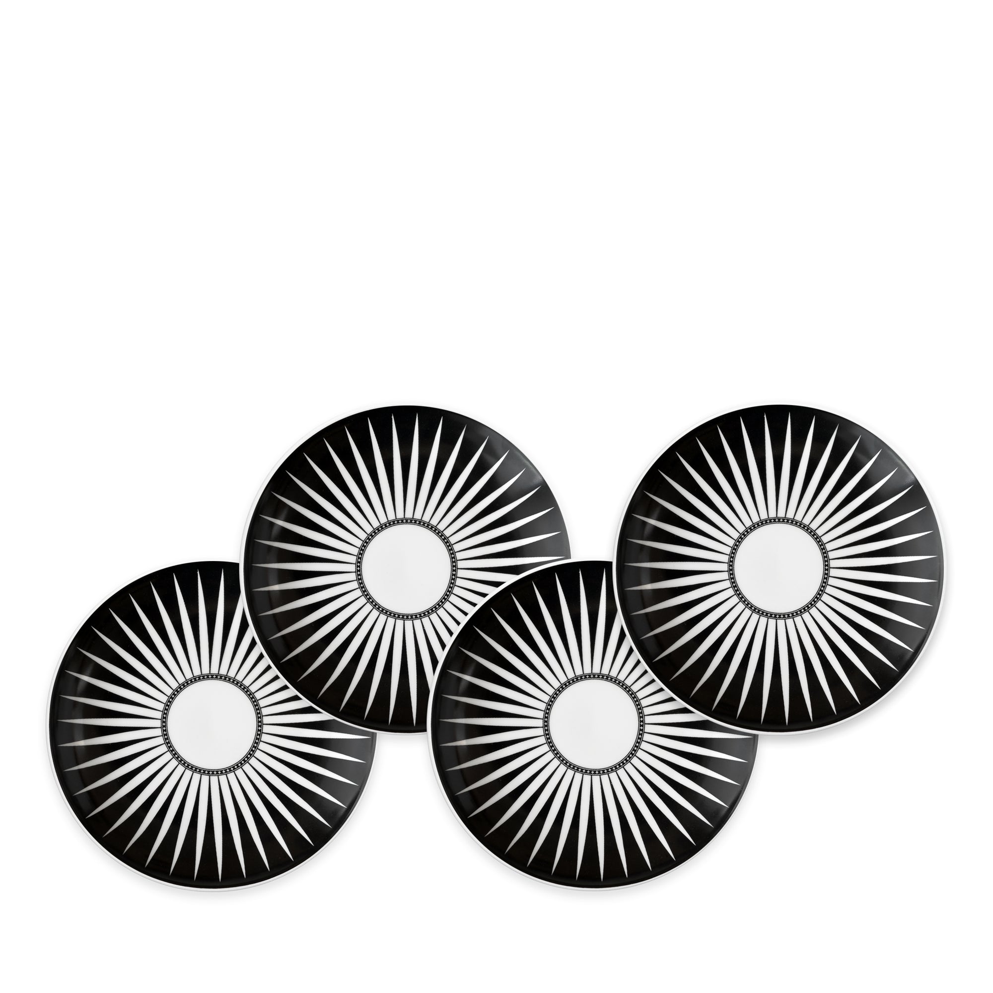 Marrakech Canapé Plates Boxed Set/4 in black and white high-fired porcelain dinnerware- Caskata