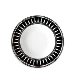 Marrakech Rimmed Soup Bowl in black and white high-fired porcelain dinnerware- Caskata