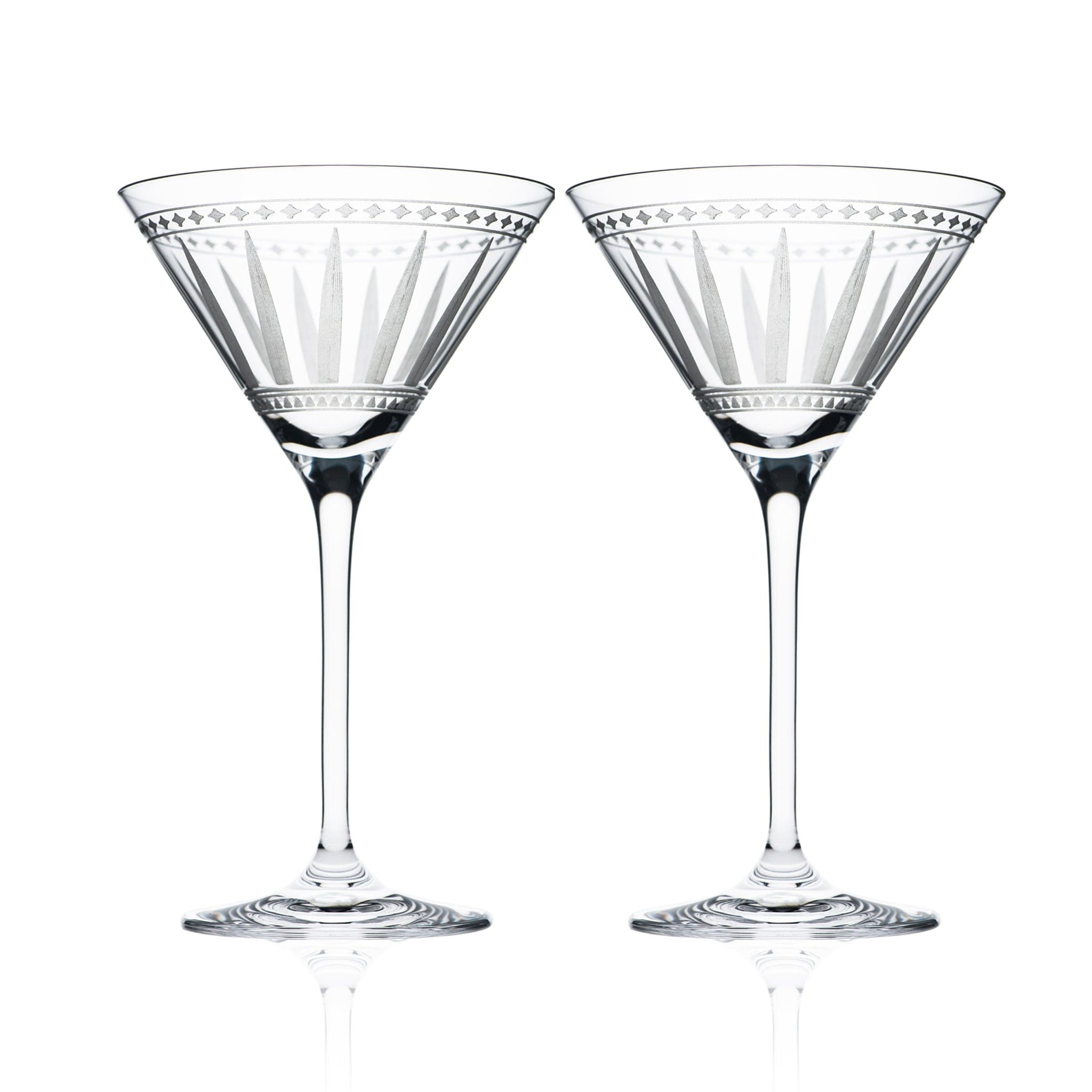 Martini Glasses Colored Stem Cocktail Glasses Crooked Stem Set of 2