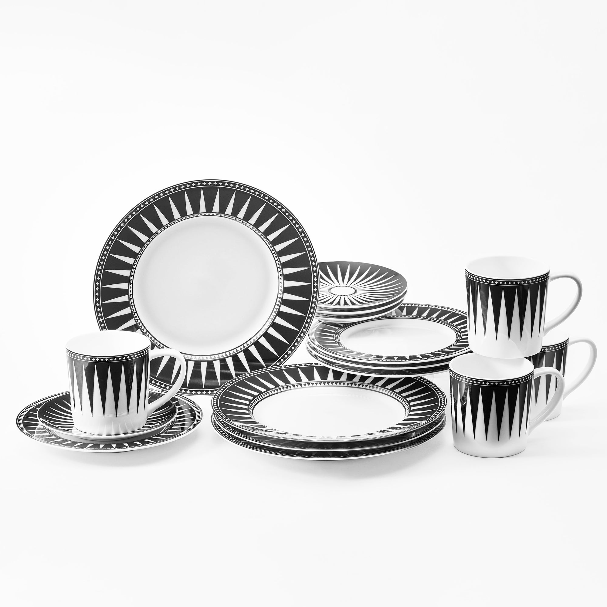 Marrakech black and white 16 piece dinnerware set for 4 in porcelain from Caskata