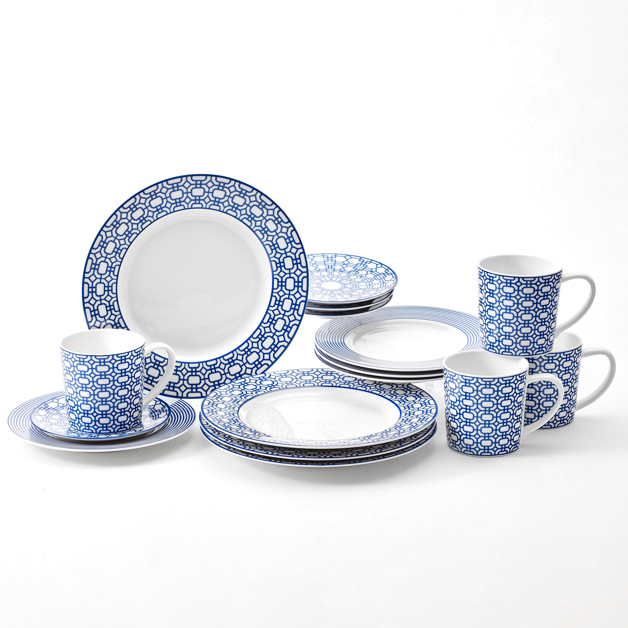 16 piece blue and white porcelain dinnerware set in Newport Garden Gate pattern from Caskata