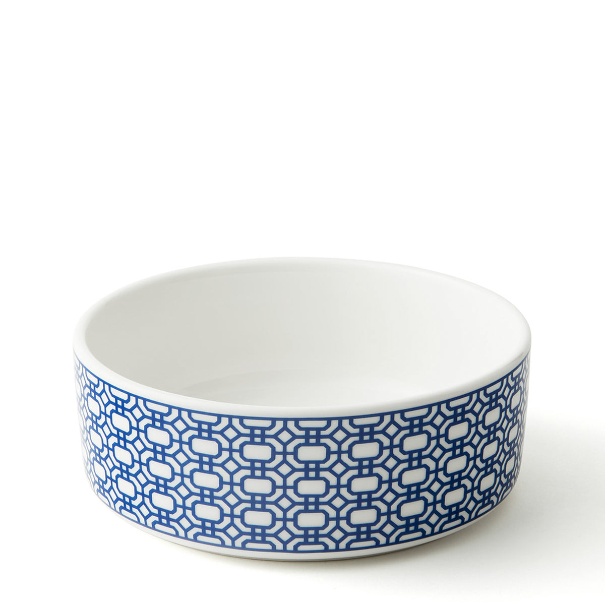 Newport Garden Gate blue and white premium porcelain medium pet bowl from Caskata.