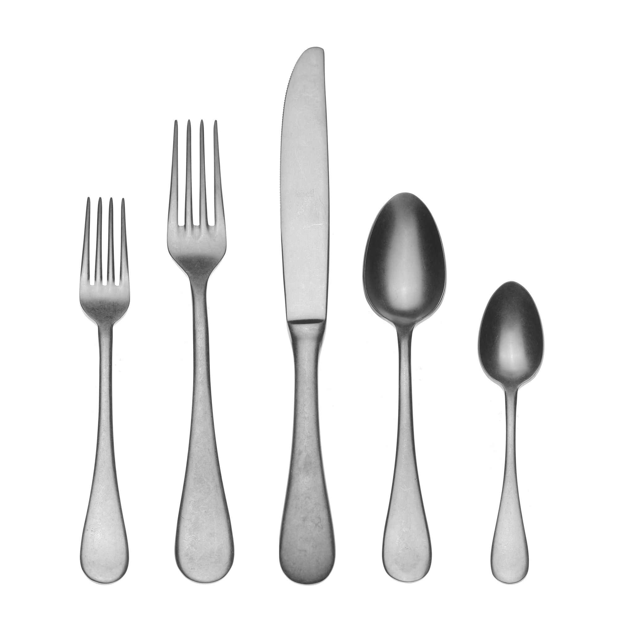 Pewter Stonewashed Stainless Steel 5-Piece Flatware Setting from Caskata.