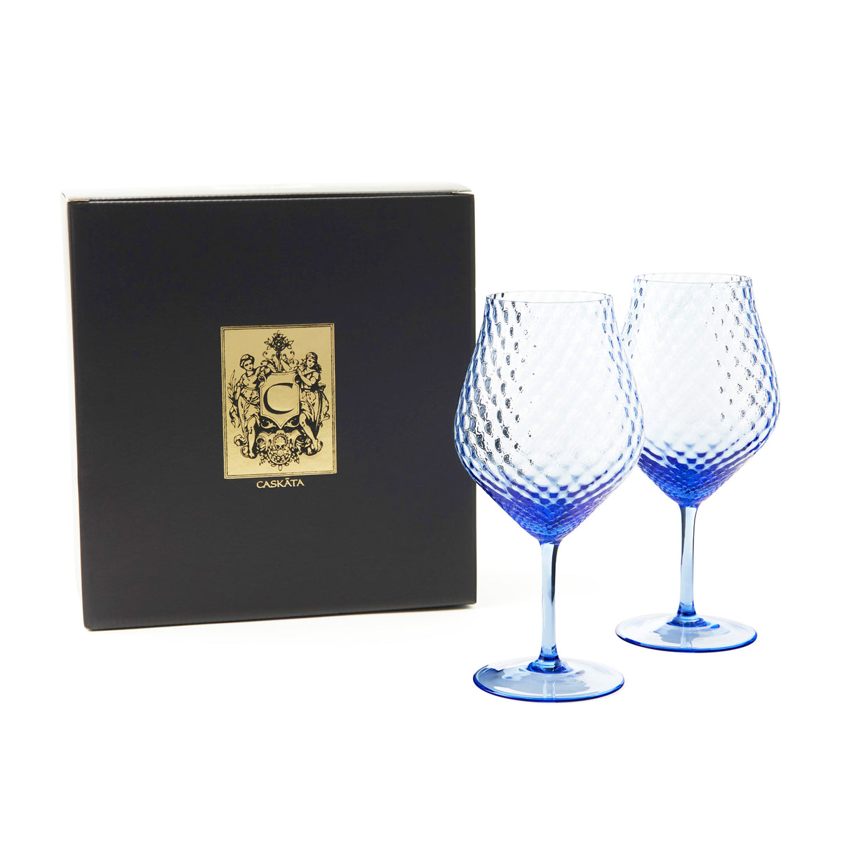 Phoebe cobalt blue mouth-blown optic crystal universal wine glasses from Caskata.