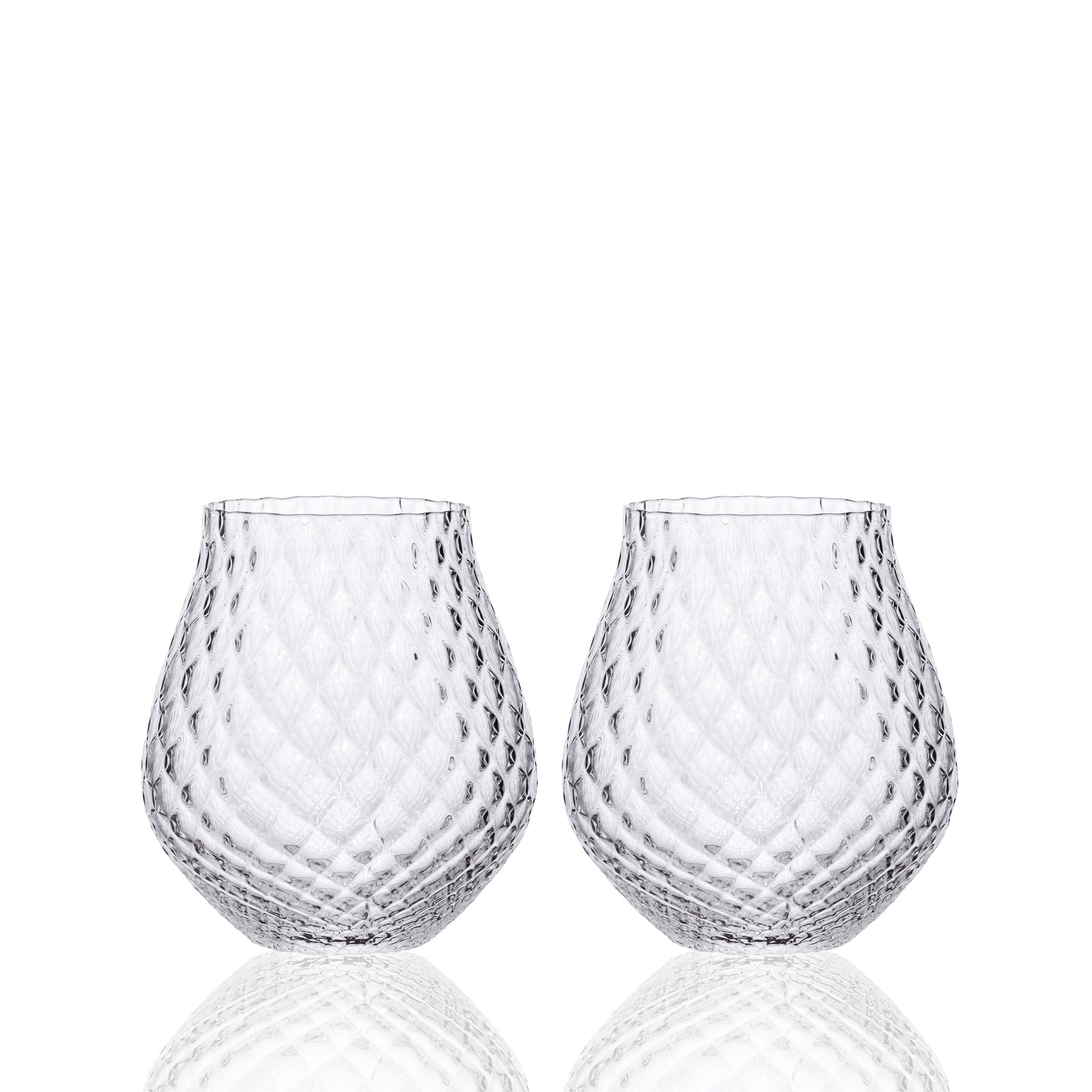 Phoebe clear stemless tulip crystal wine glasses from Caskata.