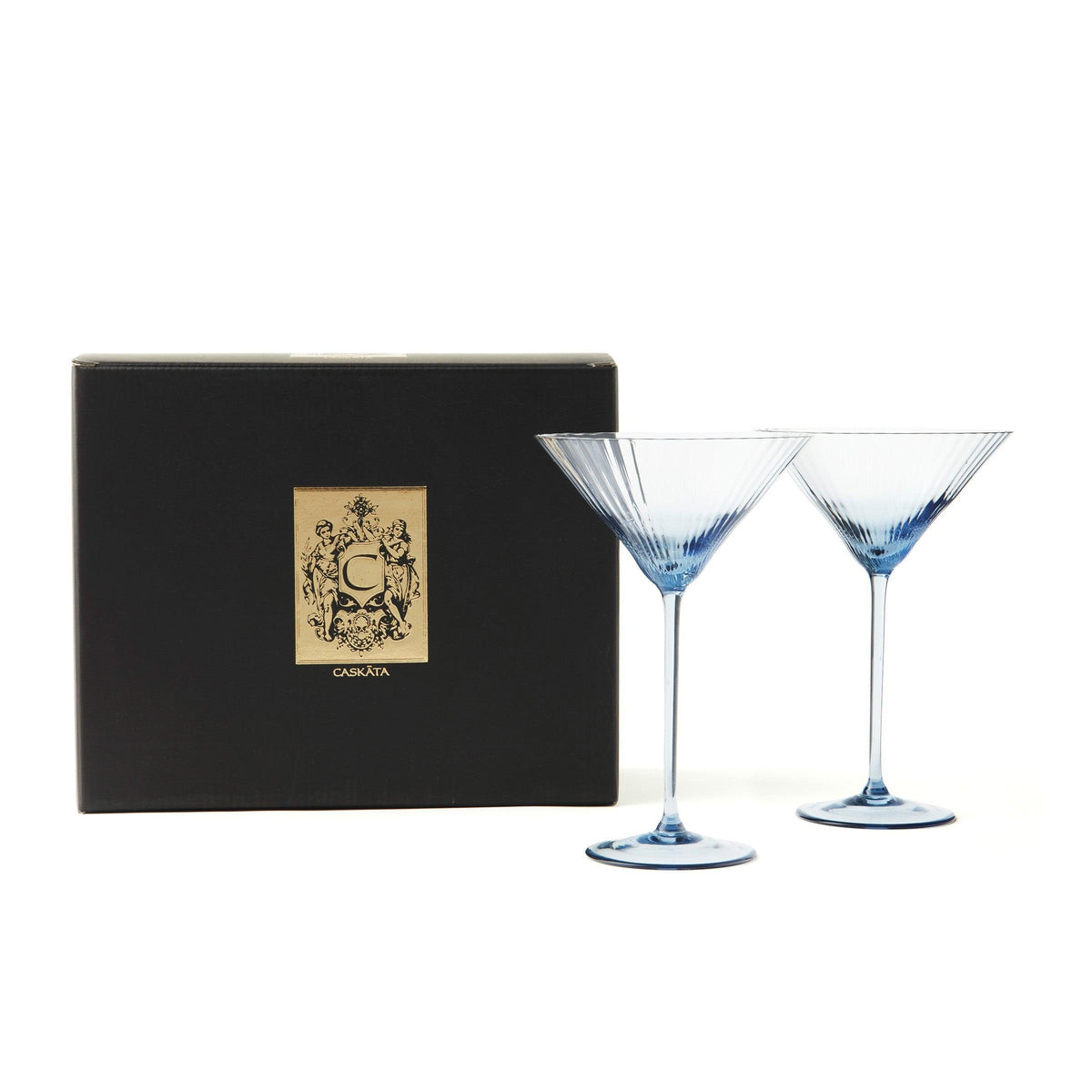 Quinn Ocean Blue Mouth-blown Crystal Martini Glasses from Caskata.