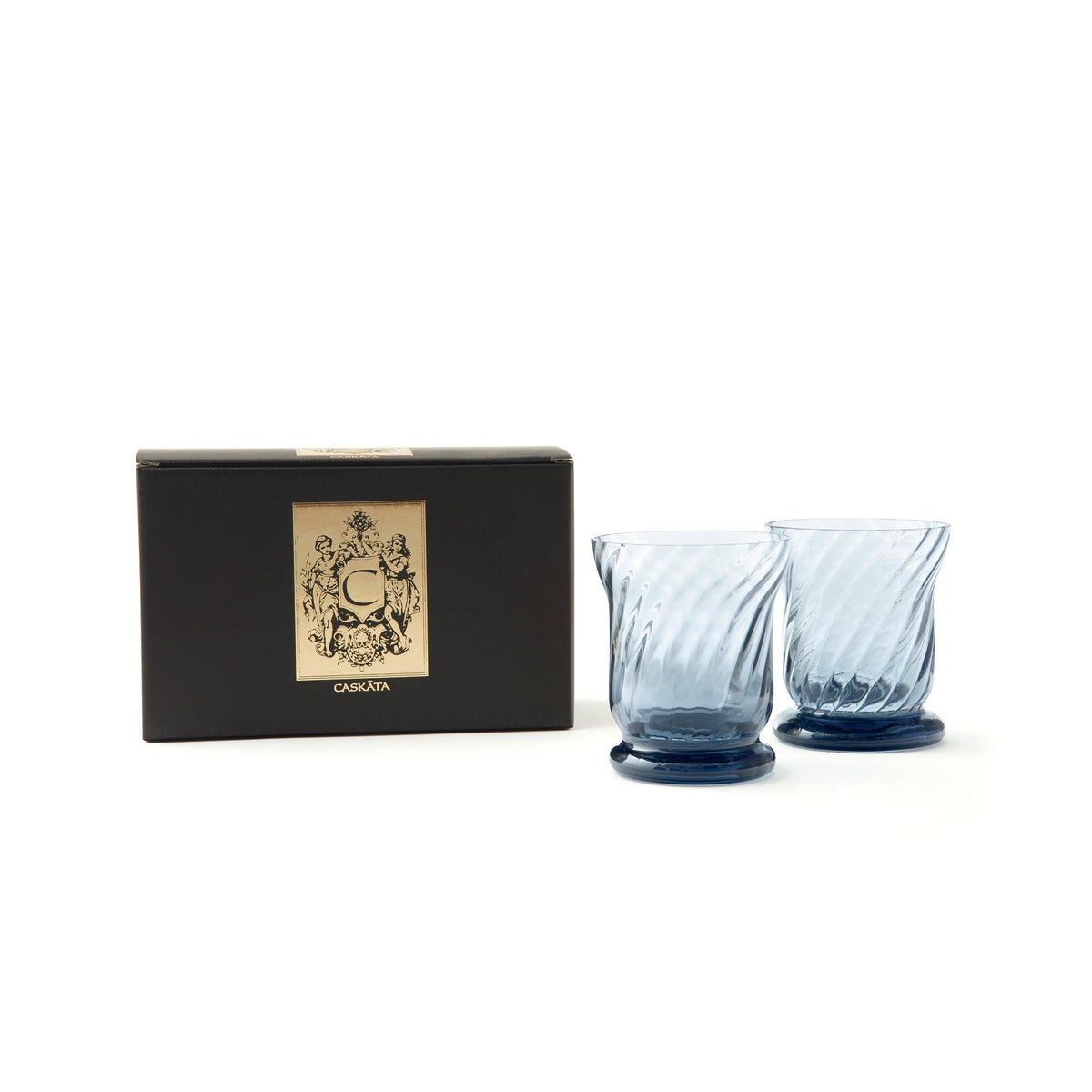 Quinn Ocean Blue Mouth-blown Crystal Votive Candle Holders from Caskata.