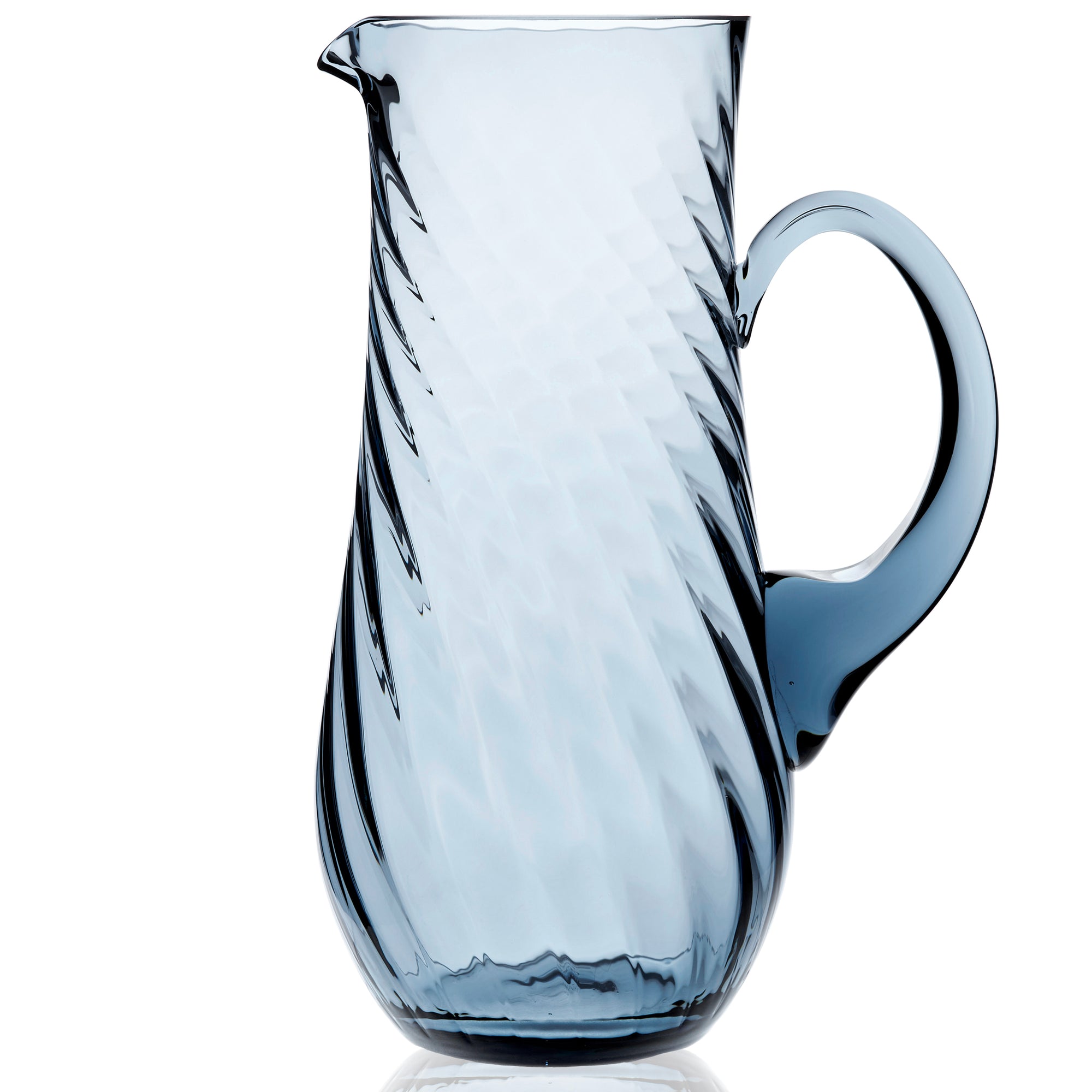 Quinn Optic Ocean Blue Pitcher in mouth blown crystal from Caskata